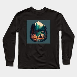 Camping Adventure in the Forest Lake, Fishing Long Sleeve T-Shirt